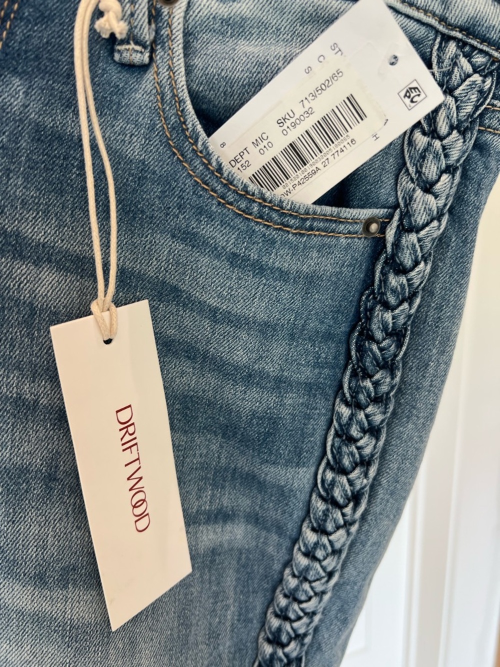 DRIFTWOOD Roxy Light Blue Braided-Side Cropped Jeans
